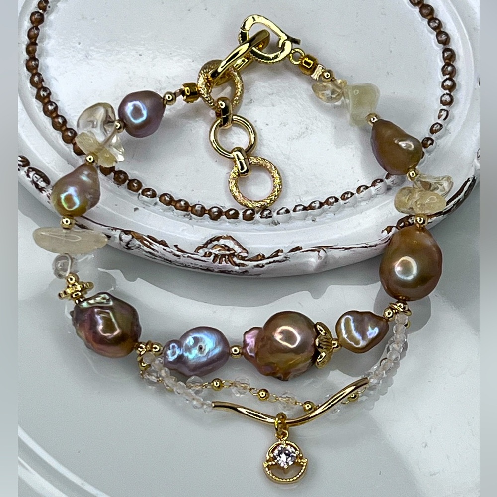 Handmade Freshwater Mini Flameball Golden Edison Keshi Citrine Pearl Bracelet